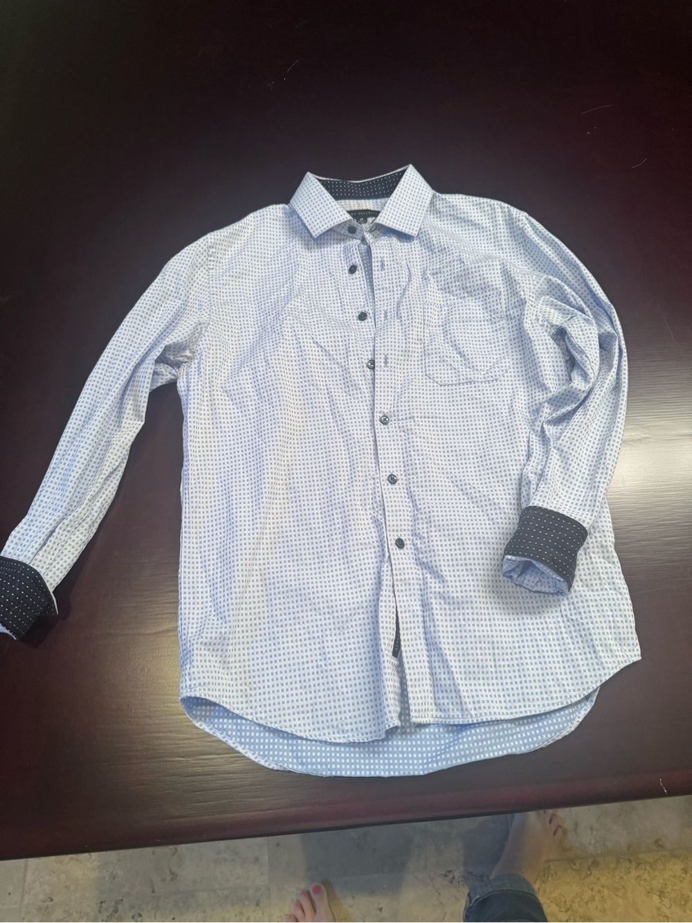 Report Collection Light Blue Micro-Pattern Dress Shirt with Contrasting Cuffs